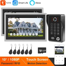 

HomeFong Video Door Phone WiFi,Works with Alexa,2 Touch Screen,Tuya Smart App Control,Doorbell Camera 1080P,Password RFID Unlock
