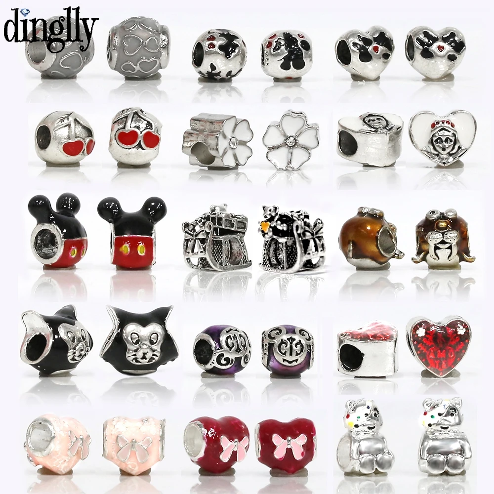 

2Pcs/lot Silver Cartoon Mickey Winnie Christmas Sleigh Bear Sea Lion Butterfly Love Beads Charm Fit Original Bracelet Bangle