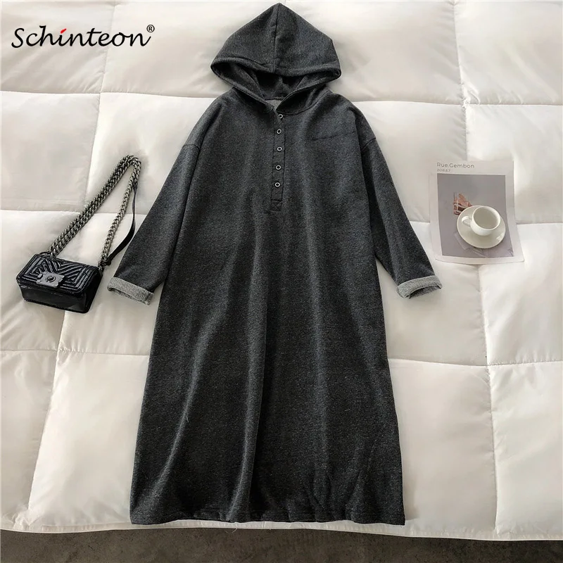 Schinteon женское Свободное длинное Повседневное платье на пуговицах из хлопка с