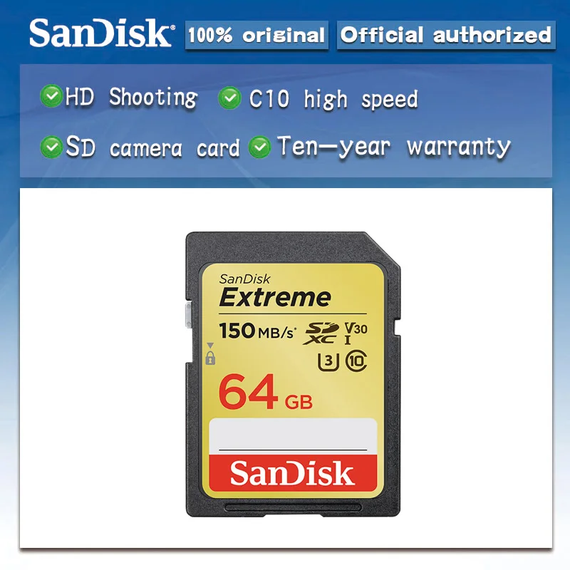 

SanDisk Extreme PLUS SD card 32GB SDHC SDXC U3 Memory Cards 64GB Class 10 90MB/s16GB 128GB for Cameras