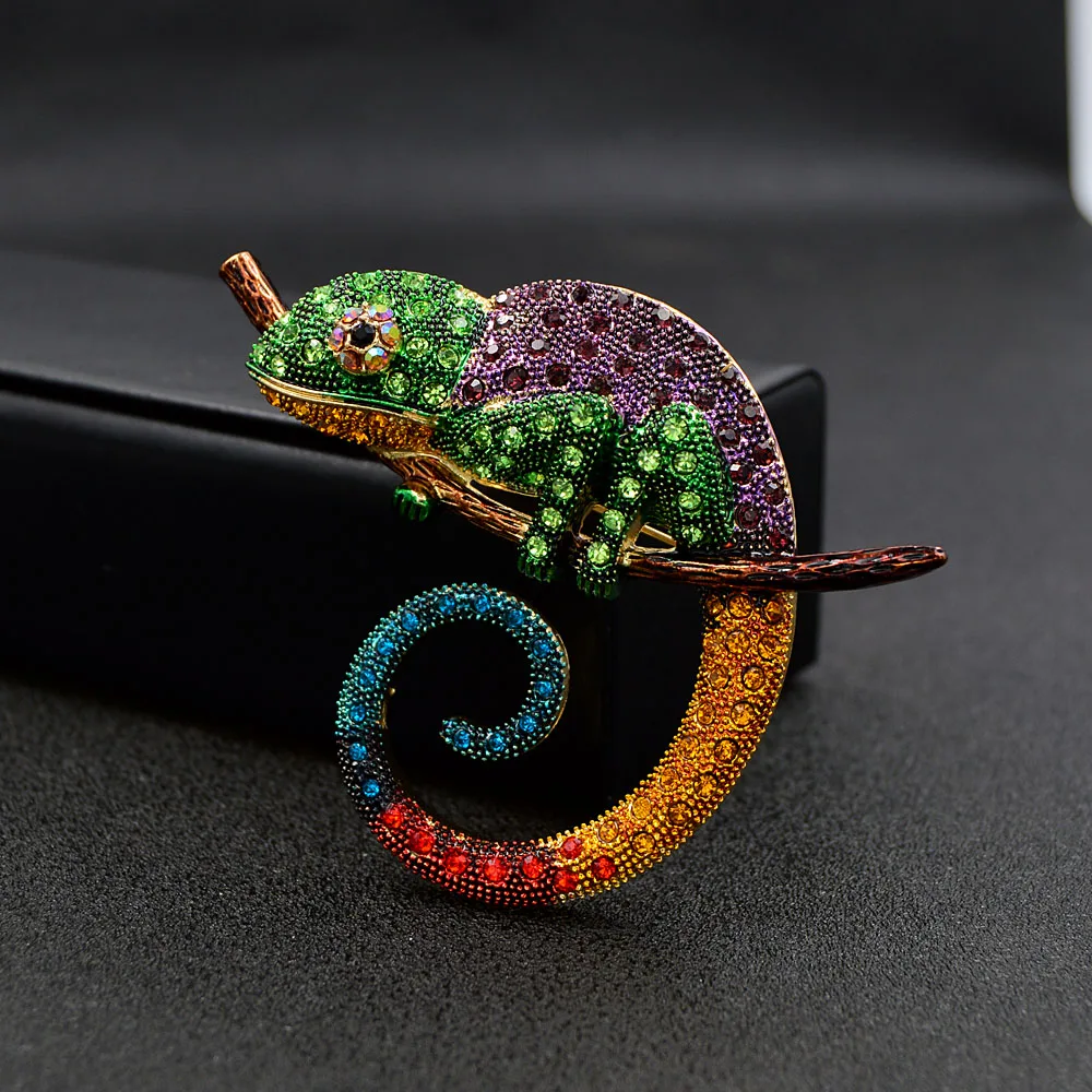 CINDY XIANG Large Lizard Chameleon Brooch Animal Coat Pin Rhinestone Fashion Jewelry Enamel Accessories Ornaments 3 Colors Pick