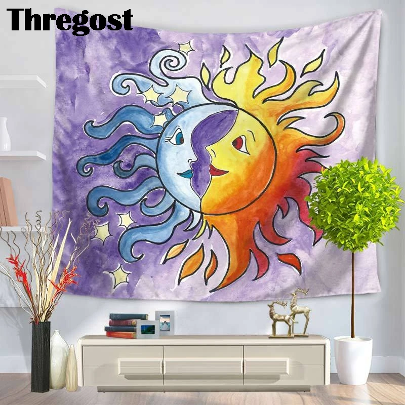 Thregost Sun мультфильм напечатанный настенный гобелен из полиэстера колдовство богемное для дома и общежития фермерский дом Декор настенная