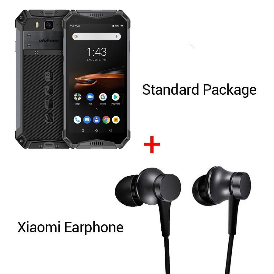 Ulefone Armor 3W 5," FHD+ Android 9,0 Helio P70 Octa Core 6 ГБ 64 Гб Смартфон 21 МП 10300 мАч 4G OTG NFC мобильный телефон - Цвет: Black N Earphone