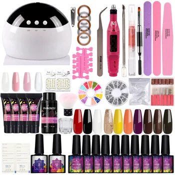 

Biginner Nail Polish Kit Gel Nail Polish Set 24W UV LED Lamp 10Colors Varnish 4PC Poly Gel Nail Tips Nail Art Tools Nail Drill