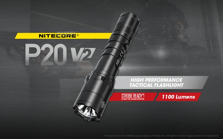 Pronto ao ar Livre à Prova P20v2 + 18650 Bateria + Nth20 Nitecore Coldre Lúmen Tático Led Lanterna Estroboscópio Dedágua Edc Tocha 2022 1100 3 Luzes e Iluminação
