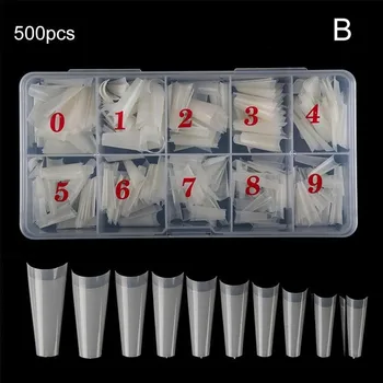 

500pcs Acrylic French Half False Nail Tips Coffin Flat C Curve Nail Art Natural/transparent False Nail Manicure Design DIY Tool
