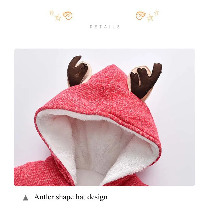 Winter Baby Rompers Thicken Cotton Newborn Clothes Infant Christmas Reindeer Warm Outfit Cute Boys Girls Hooded Coveralls 0-2T