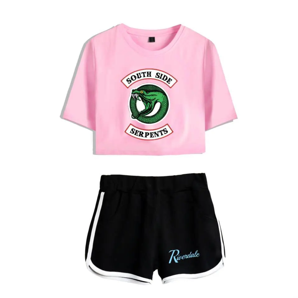 

Women Two Piece Outfits Riverdale Southside Serpents Two Piece Set Top and Pants Tracksuit Summer Print Women Sets Clothes