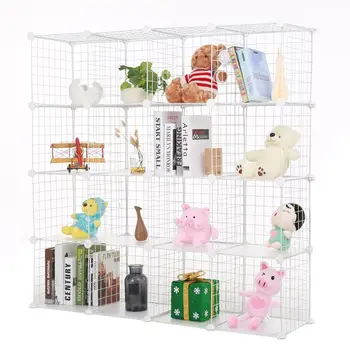 

(From ES) 16 Grids Modern Home Metal Wire Storage Organizer DIY Closet Cabinet and Modular Shelving Grids Wire Mesh Shelves Rack