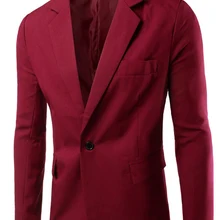 Chaqueta de traje con botón de una hilera de botones para hombre, de colores sólidos Chaqueta de traje, ajustada, informal, de negocios, talla europea, Otoño, nueva