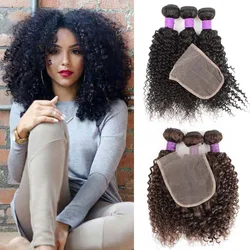 3 Bundles with Lace Closure Free/Middle Part 200g/set Jerry Curly 12-22 inch Black Brown Remy Human Hair Weave Bobbi Collection