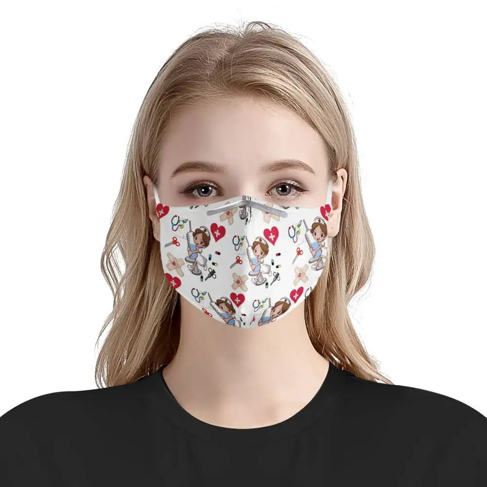 

Cute nurse pattern Custom Pattern Reusable Mouth Face Cover Comfortable Anti-Dust Anti-saliva Anti Infection Windproof