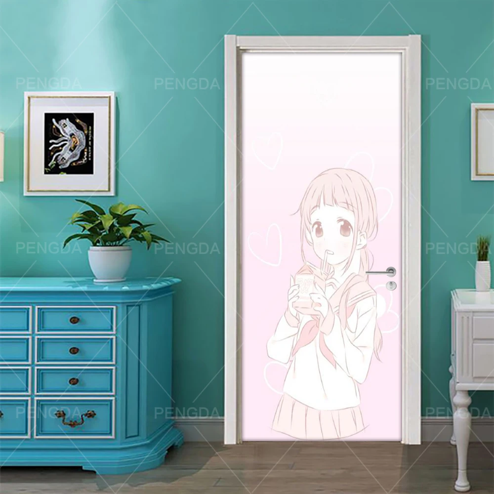 Наклейка на дверь самоклеящаяся DIY милая девочка ремонт Фреска водонепроницаемый принт художественная картина Новая Домашняя отделка спальни ремонт