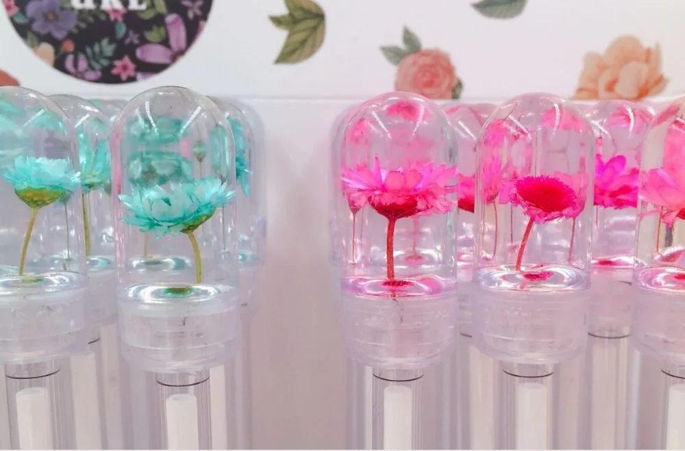 new creative dry flower gel pen cute cartoon neutral pen student prize pen office black writing pen promotion gift pen 48pc/lot