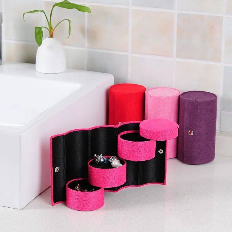 

Creative 2135 Flannel Cylinder Three-layer Storage Jewelry Box Retro Jewelry Box Portable Jewelry Packaging Storage Box
