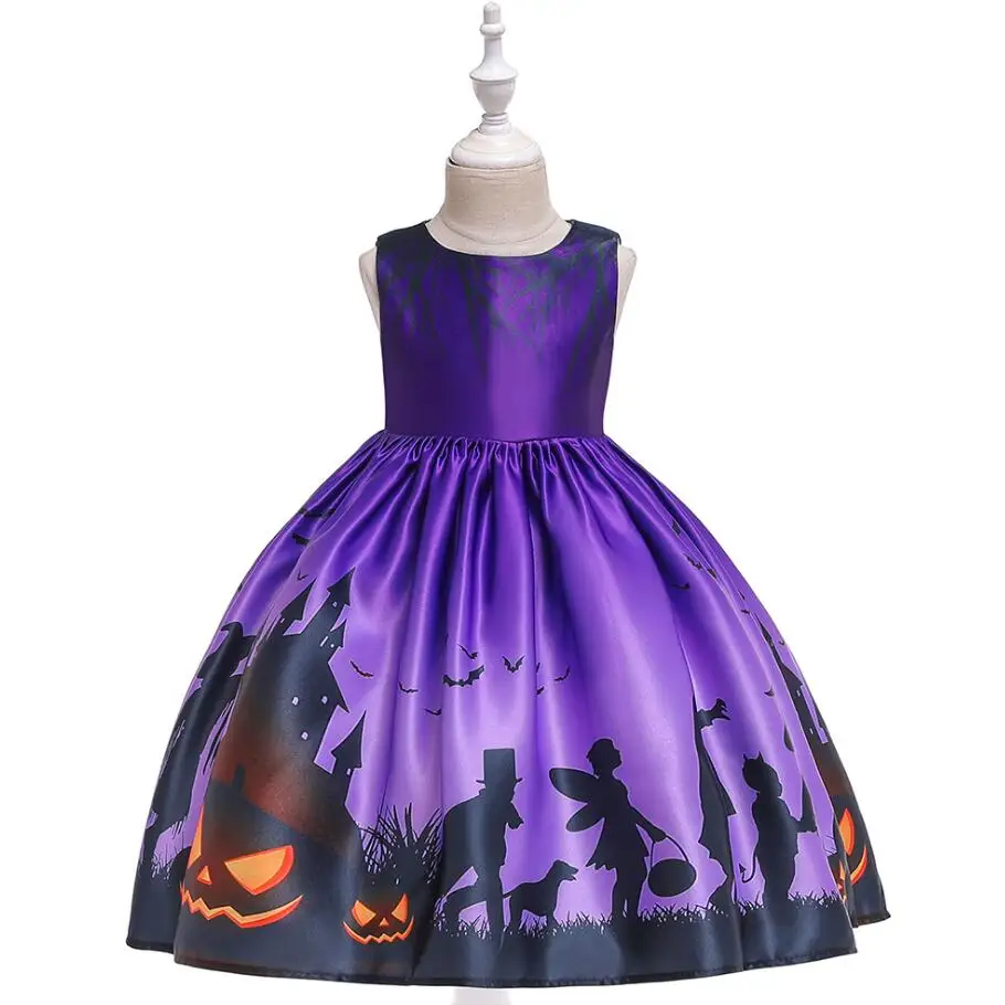 purple 11 Коллекция года, черное платье для маленьких девочек костюм Тыква призрак на Хэллоуин для детей, платья для девочек кружевное праздничное платье принцессы для детей возрастом от 3 до 10 лет - Цвет: purple 11