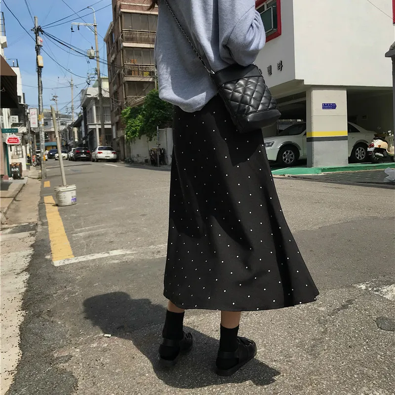 Юбки женские черные простые в горошек трубы повседневные Harajuku длинная юбка женские s корейский стиль женские элегантные популярная Удобная шикарная