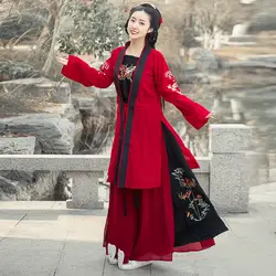 Красный Hanfu костюм для классических танцев женское вышитое сказочное платье народная сценическая одежда певец карнавальный наряд DF1409