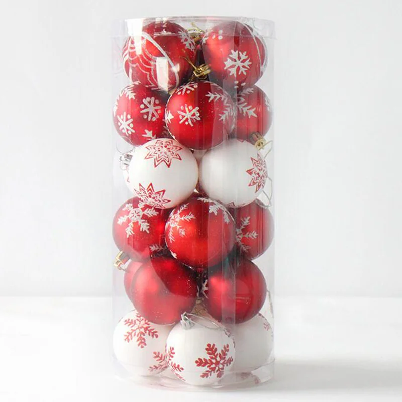 Red White 24x шары для рождественской елки, безделушка, снежное подвесное украшение для рождественской вечеринки, Декор, Bombki Choinkowe Kerstballen bolas de navidad - Цвет: Red White