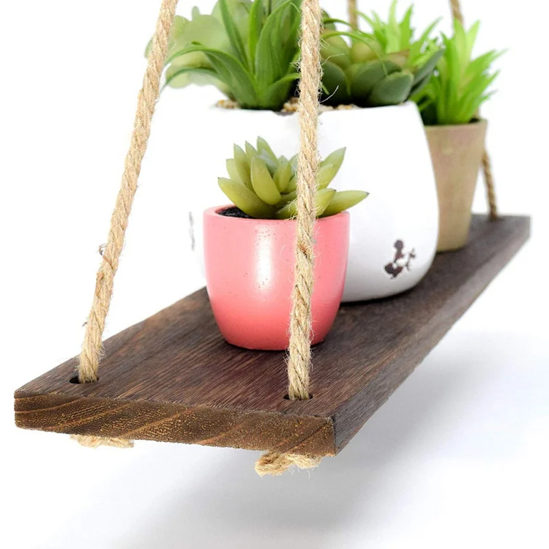 

Twine Wooden Wall Shelf Flower Pot Rack Nordic Style Storage Rack Room Storage Organization Swing Shelf Home Wall Hanging Decor