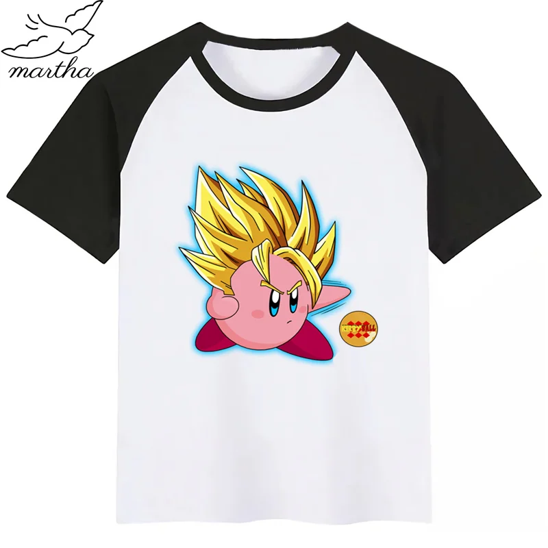 BlackR Детская Милая футболка с рисунком из мультфильма «аркадный Коллаж», Кирби, детские летние топы с короткими рукавами, Детская забавная футболка, одежда для малышей - Цвет: BlackR