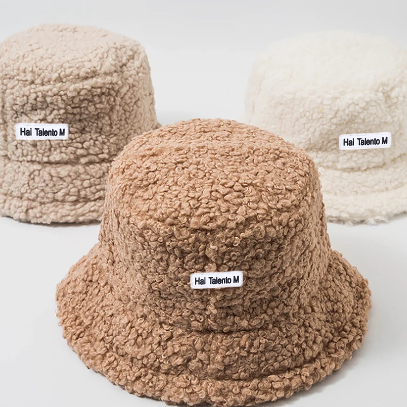 

Lamb Faux Fur Bucket Hat Winter Warm Teddy Velvet Hats for Women Lady Thicken Bob Panama Outdoor Fisherman Hat Caps