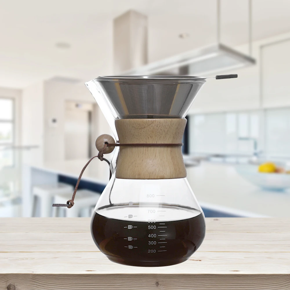 800ml Coffee Pot Borosilicate Pour Over Clear Coffee Carafe Glass Measuring Marks Cock Band Safe Non-toxic Durable Coffee Server
