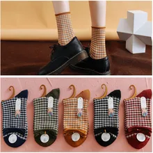 Носки до лодыжки, забавные женские милые осенне-зимние носки в Корейском стиле, красивые хлопковые носки, 5 пар чулочно-носочных изделий