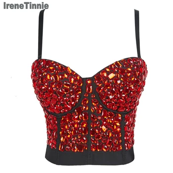 

IRENETINNIE Sexy Women Rhinestone Crop Top Wedding Corset Sleeveless Bustier Tank Top Rave Festival Night Club Party Vest