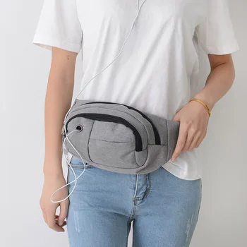 

Solid Canvas Waist Bag Men Money Wallet Belt Bag Women Creative Fanny Packs with Headphone Hole Travel Crossbody Chest Pack Male