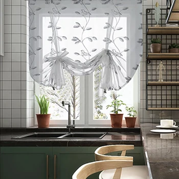 

Short Voile Kitchen Curtains Embroidered Tulle Sheer Cortina Blinds For Living Room Bedroom Window Treament Drapes Roman Curtain