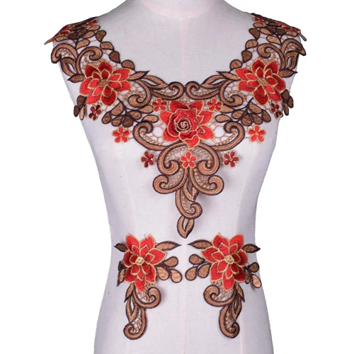 Red 1Set French Lace Handmade Wedding Dress Applique DIY Lace Neckline Collar Lace Fabric Patches NL355 - Цвет: Red
