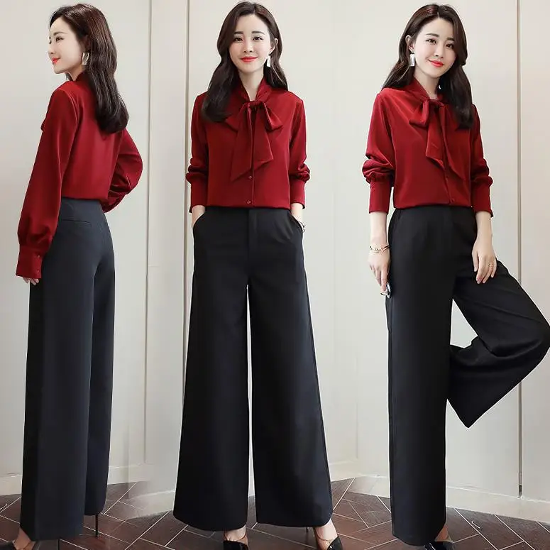 

2019 Spring New Style Korean-style Long Sleeve Loose And Plus-sized Tops Loose Pants Trousers Two-Piece Set Fashion Leisure Suit