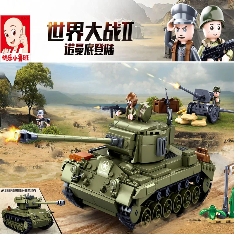 

WW2 Normandy landing Army Military Soldier City Police SWAT M26E1 Tank Model Building Blocks Bricks Kids Toys Gift