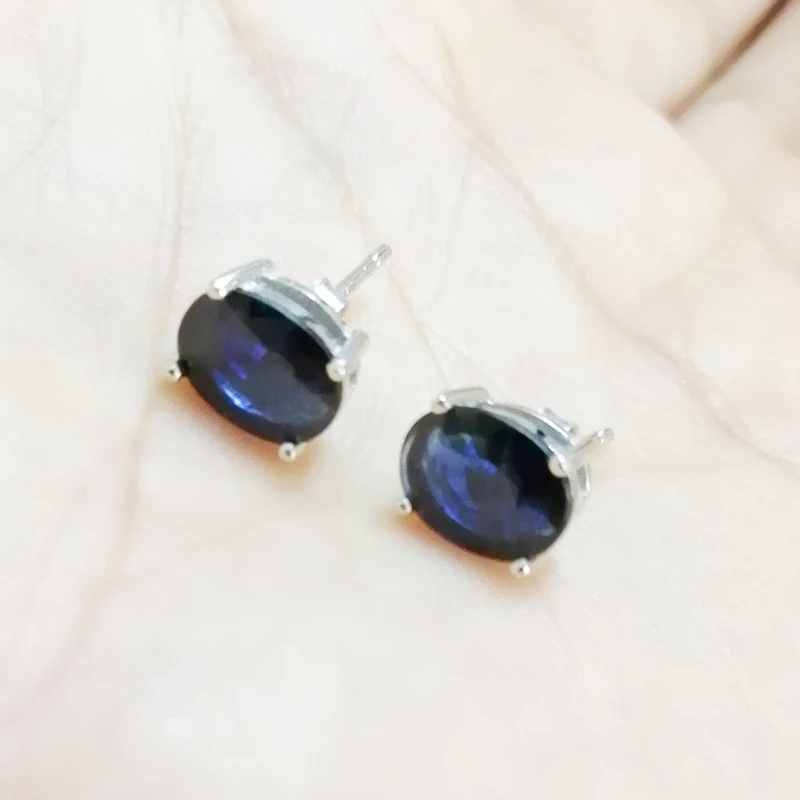 Натуральные серьги-гвоздики sapphrie, 1.55ct* 2 шт, драгоценный камень,, Настоящее серебро 925 пробы, хорошее ювелирное изделие B99251