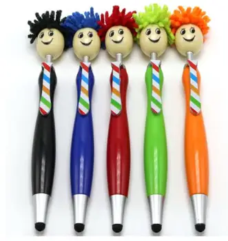 

10PCS Doll Plush Hair Mop Head Smiley Face Portrait Cartoon Head Plastic Ball-Pen Necktie Stripes