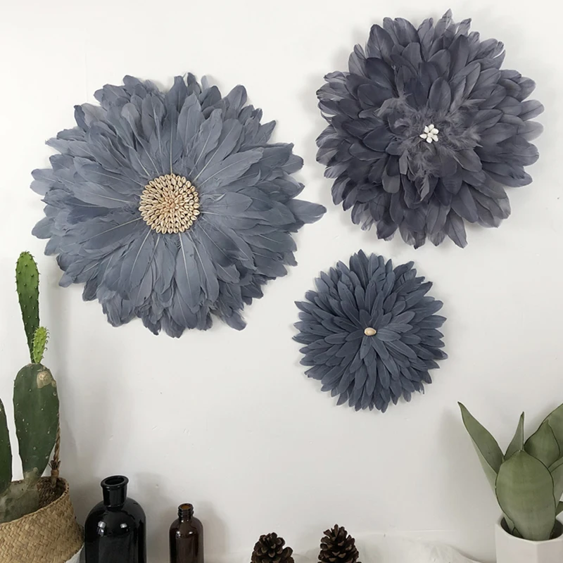 

3 Pcs Flower Shape Feather Shell Elegant and Refined Home Wall Hanging Decoration Nordic Decor Decoracion Habitacion