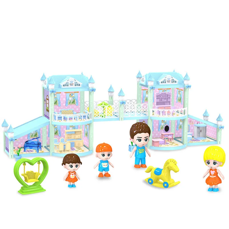Online Nueva muñeca de la familia DIY casa muñecas accesorios de juguete con muebles en miniatura garaje ensamblar muñeca casa juguetes para niñas regalo de cumpleaños