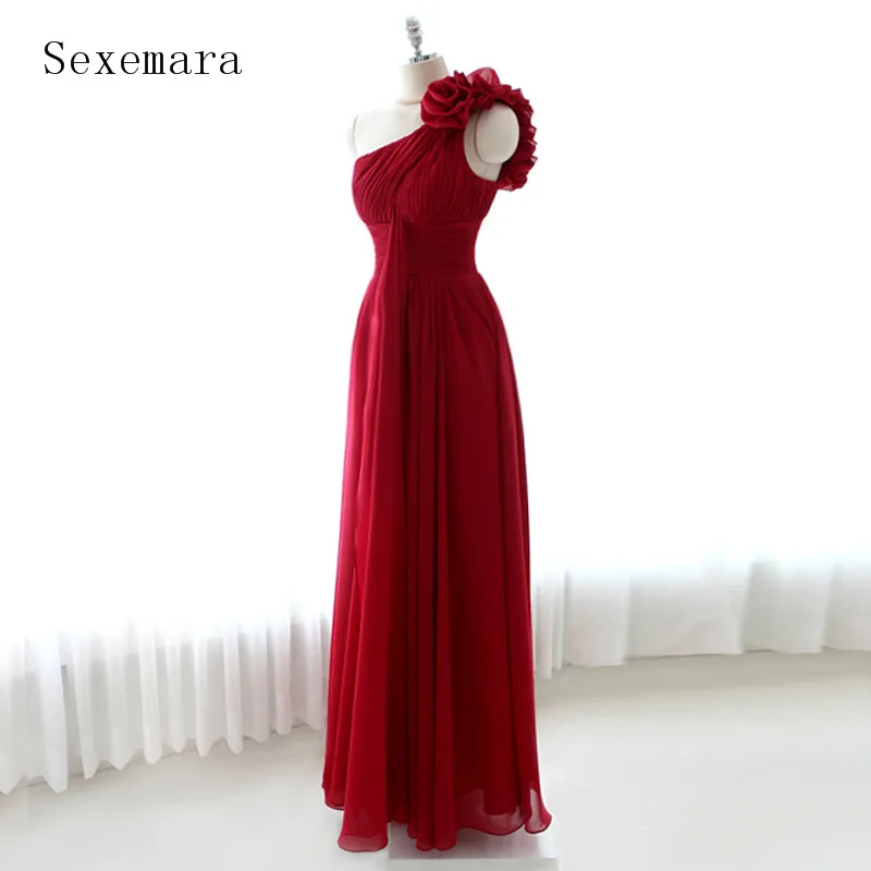Vestido de noiva longo, длинное красное шифоновое платье на одно плечо с цветами, вечерние платья для выпускного вечера, Платья для подружек невесты