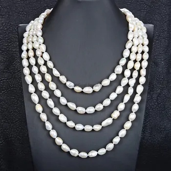 

GuaiGuai Jewelry Amazing! 100" Big 9x15MM White Baroque Pearl Necklace