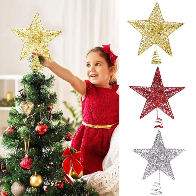 Блестящая золотая звезда Topper украшения для рождественской елки Treetop дома