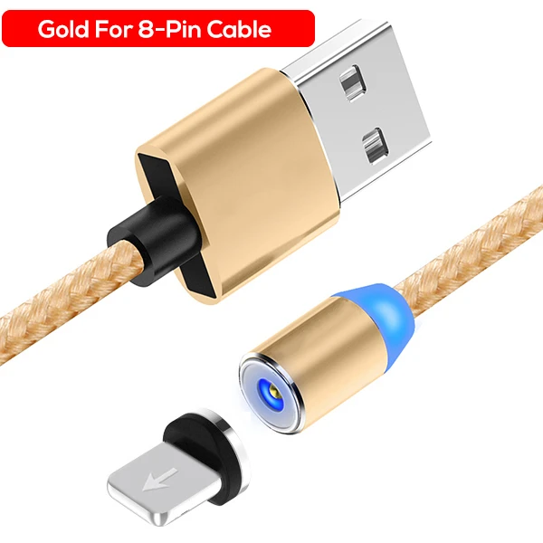 Магнитный кабель usb type C кабель и Micro USB кабель для samsung Xiaomi Huawei Android и светодиодный кабель Micro USB для IPhone Xs Max 8 7 - Цвет: Gold for iPhone