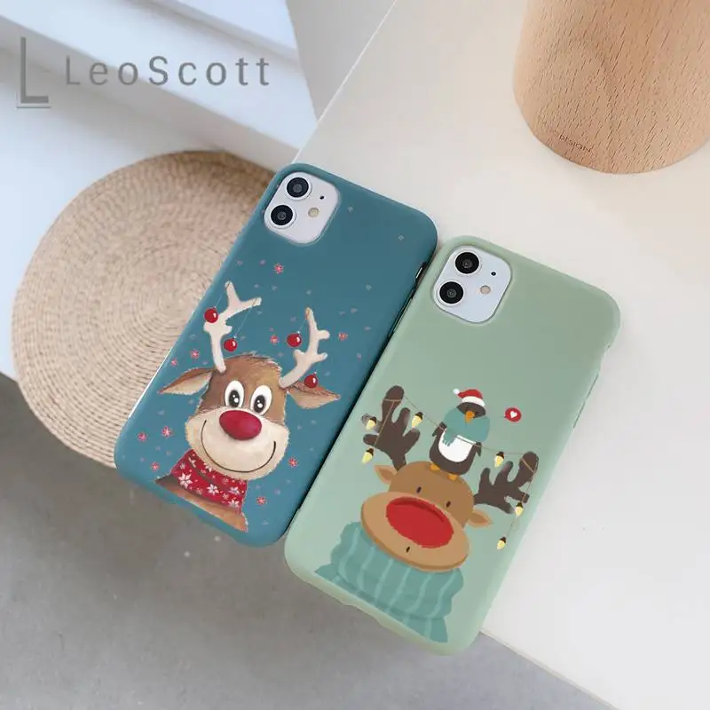 

Merry Christmas New Year Deer Phone Case Candy Color Phone Case for iPhone 11 12 mini pro XS MAX 8 7 6 6S Plus X 5S SE 2020 XR