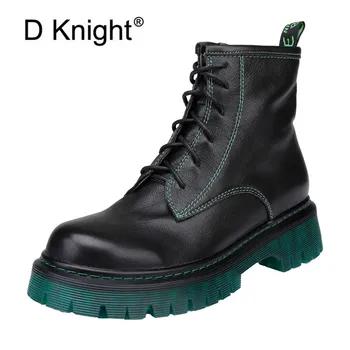 

D Knight Women Boots New Genuine Leather Lace Up Autumn Ankle Boots Womens Shoes Casual Platform Motorcycle Boots Zapatos Mujer
