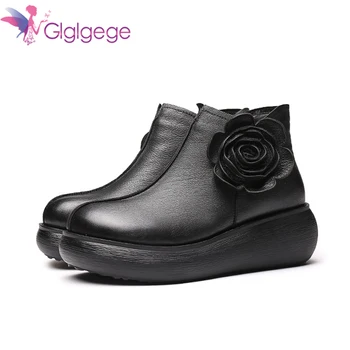

Glglgege New Women's Boots High Quality Leather Winter High Women Ankle Boots Soft Comfortable Shoes Lightweight Snow Sneakers