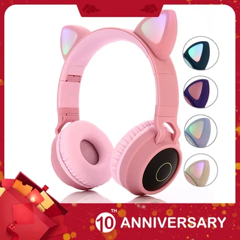 

KIITO E17 Kids Bluetooth 5.0 Headphones LED light Cat Ears Headset Wireless Earphone HIFI Stereo Bass headphone
