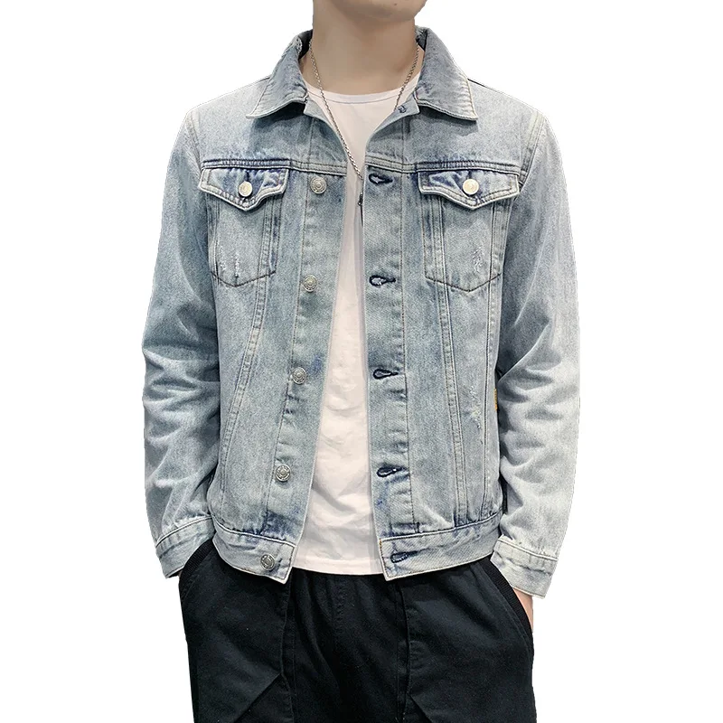 

Hot Men's Autumn Winter Casual Vintage Design Wash Distressed Hole Denim Jacket Coat High Quality Jacket Outwear Male Cowboy