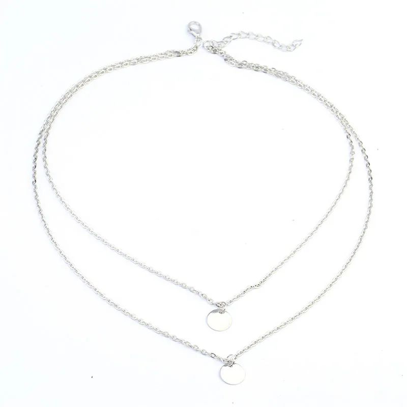 EDS женское многослойное ожерелье с пайетками Серебряное длинное подвеской