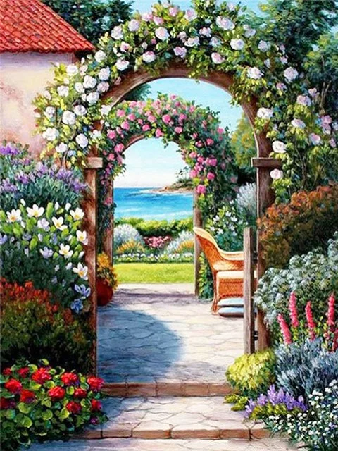 5D DIY Diamond Painting Garden Cross Stitch Diamond Embroidery Houses Rhinestones Art Kits Landscape Mosaic Home Decoration Gift QY200-10