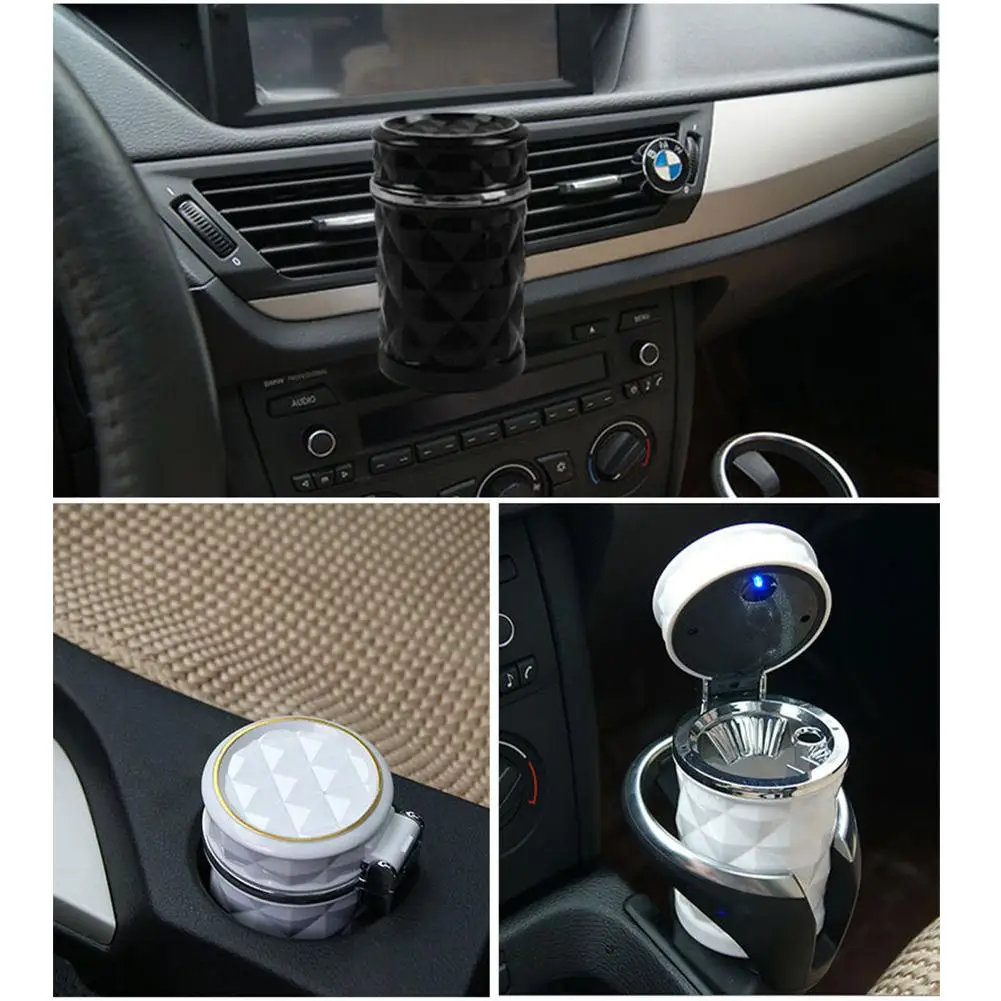 

Portable LED Light Car Ashtray Universal Cigarette Cylinder Holder Car Accessories Black/White